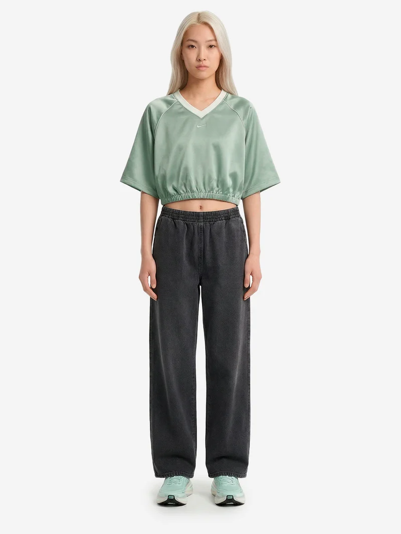 T-shirt oversize verde in raso con maniche raglan