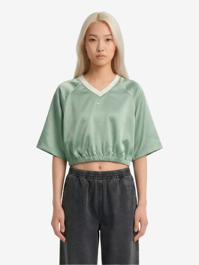 T-shirt oversize verde in raso con maniche raglan