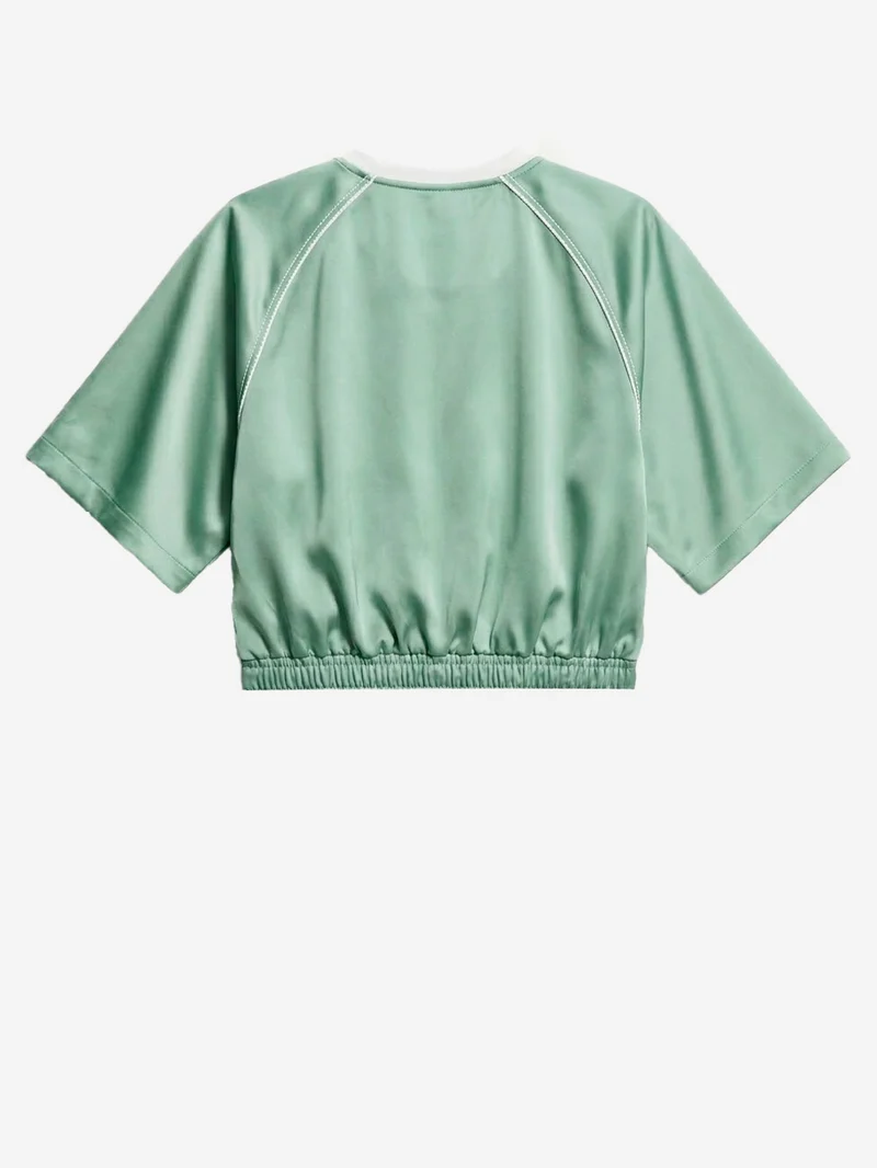 T-shirt oversize verde in raso con maniche raglan