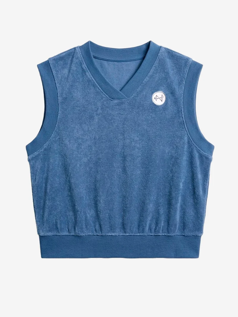Canotta blu con scollo a V in tessuto French Terry