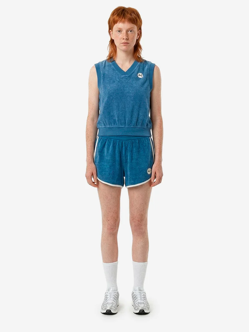 Canotta blu con scollo a V in tessuto French Terry