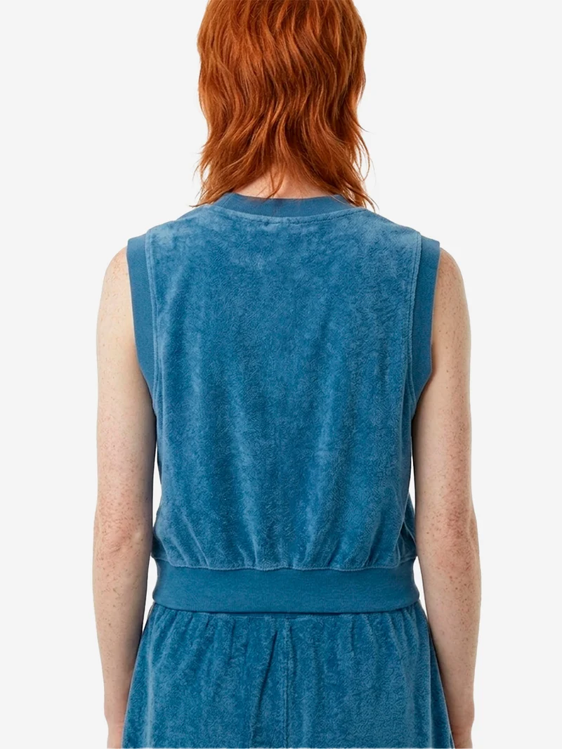 Canotta blu con scollo a V in tessuto French Terry