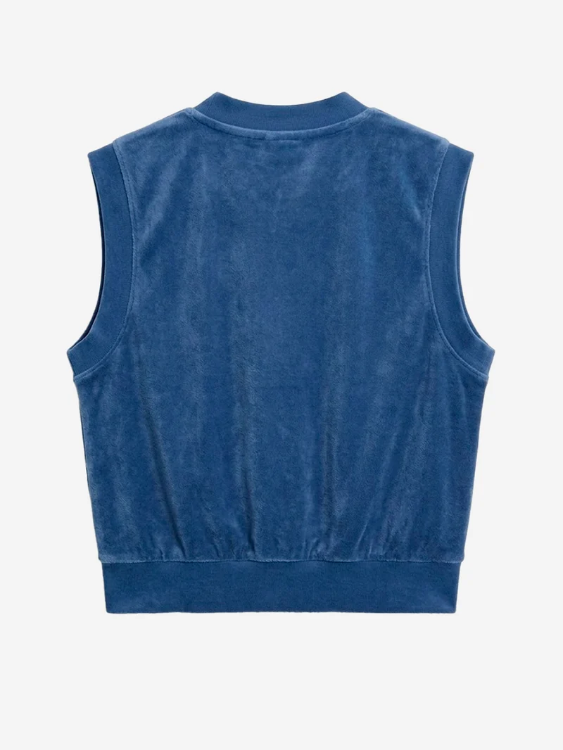 Canotta blu con scollo a V in tessuto French Terry