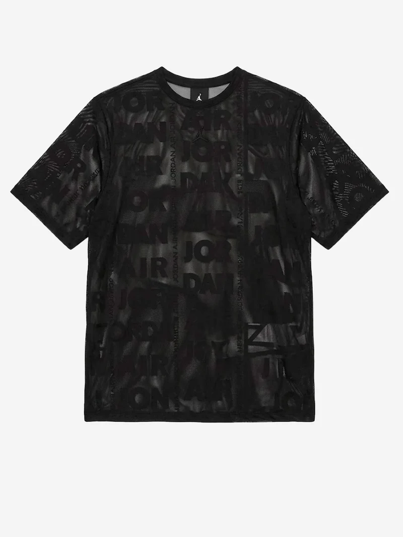 Top nero in maglia a trama larga con trasparenze