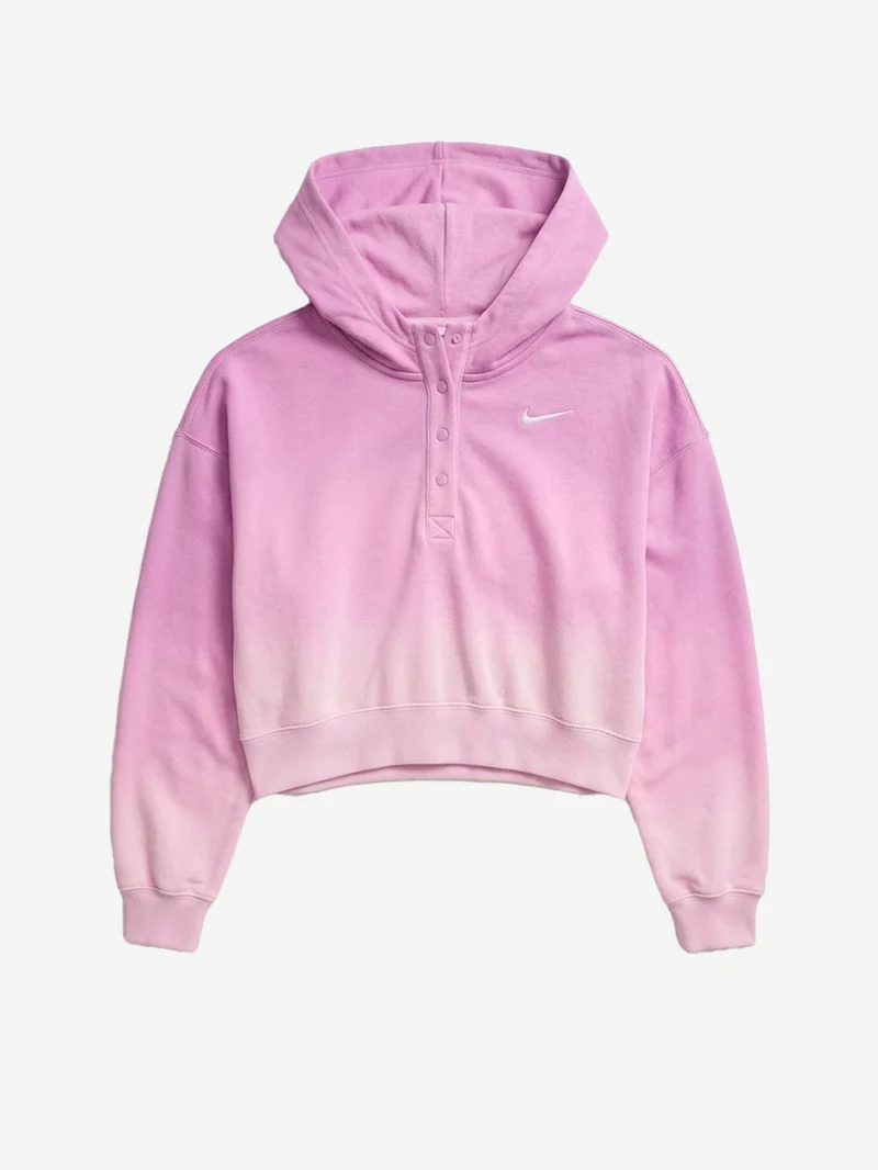 Felpa rosa con cappuccio cropped in fleece dip-dye wash