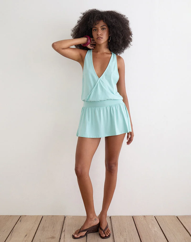 Pippa Plunge-Wickel-Minikleid aus Jersey in Aqua