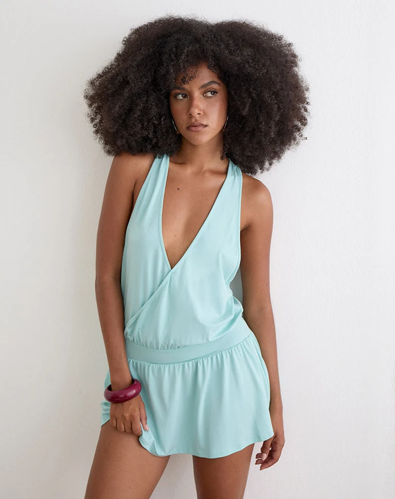 Pippa Plunge-Wickel-Minikleid aus Jersey in Aqua