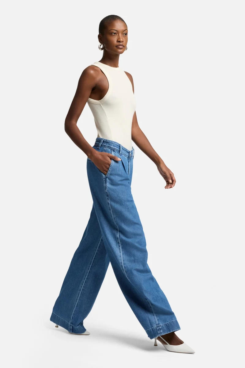 Weightless Pleated Denim Trouser in Hilo