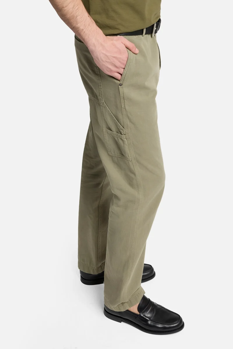Linen Blend Carpenter Chino in Olive