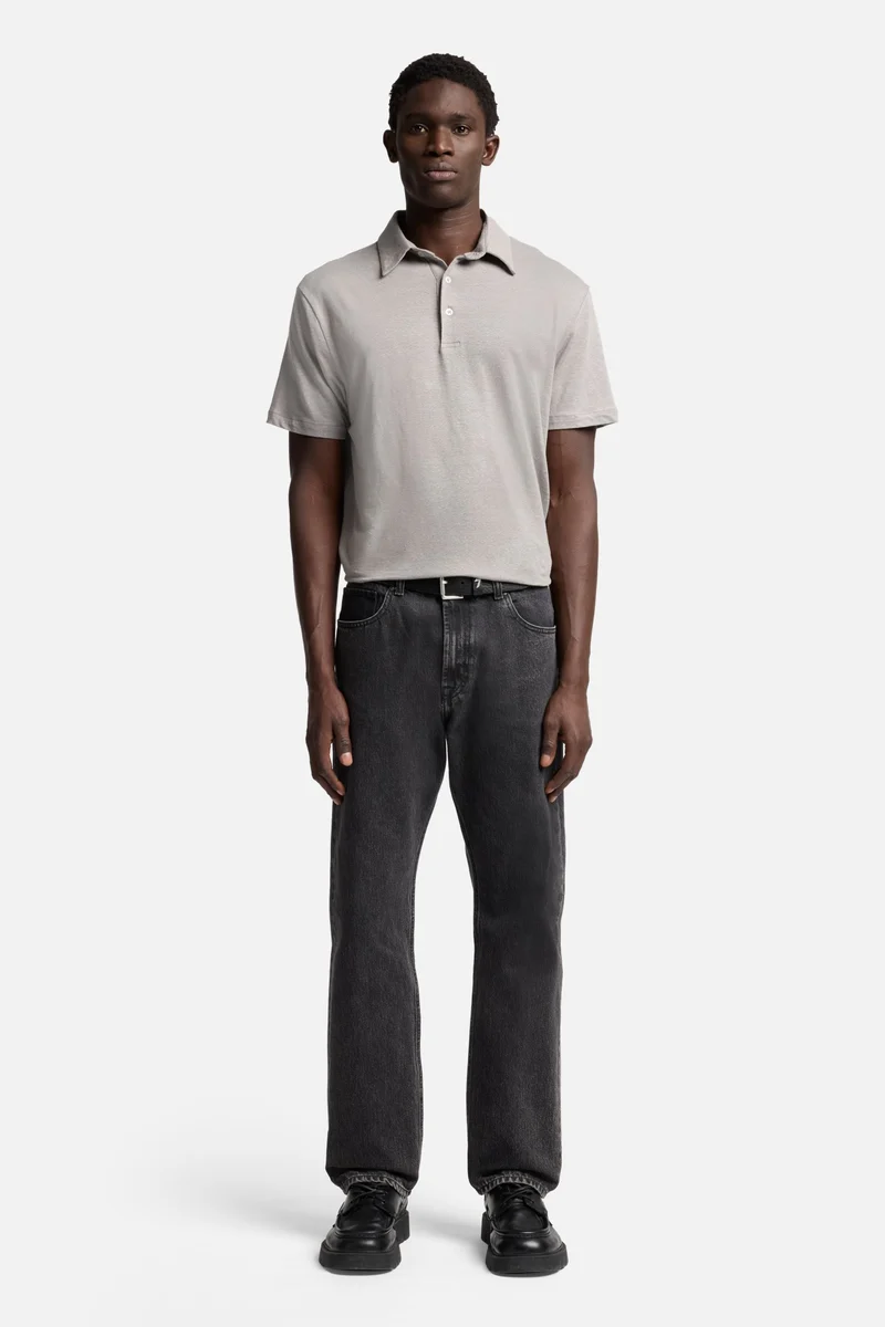 Linen Polo in Steel Grey