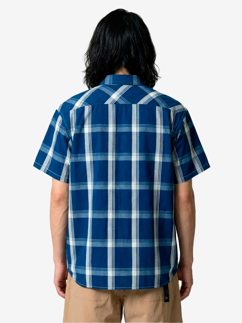 Camicia a manica corta con motivo a quadri indigo e tasche utility
