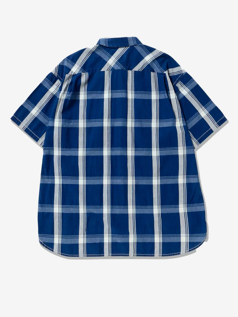 Camicia a manica corta con motivo a quadri indigo e tasche utility