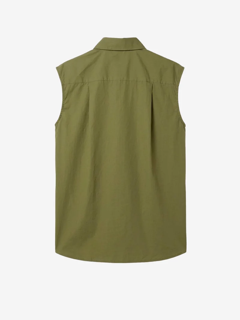 Camicia senza maniche in cotone verde con decorazioni a volant