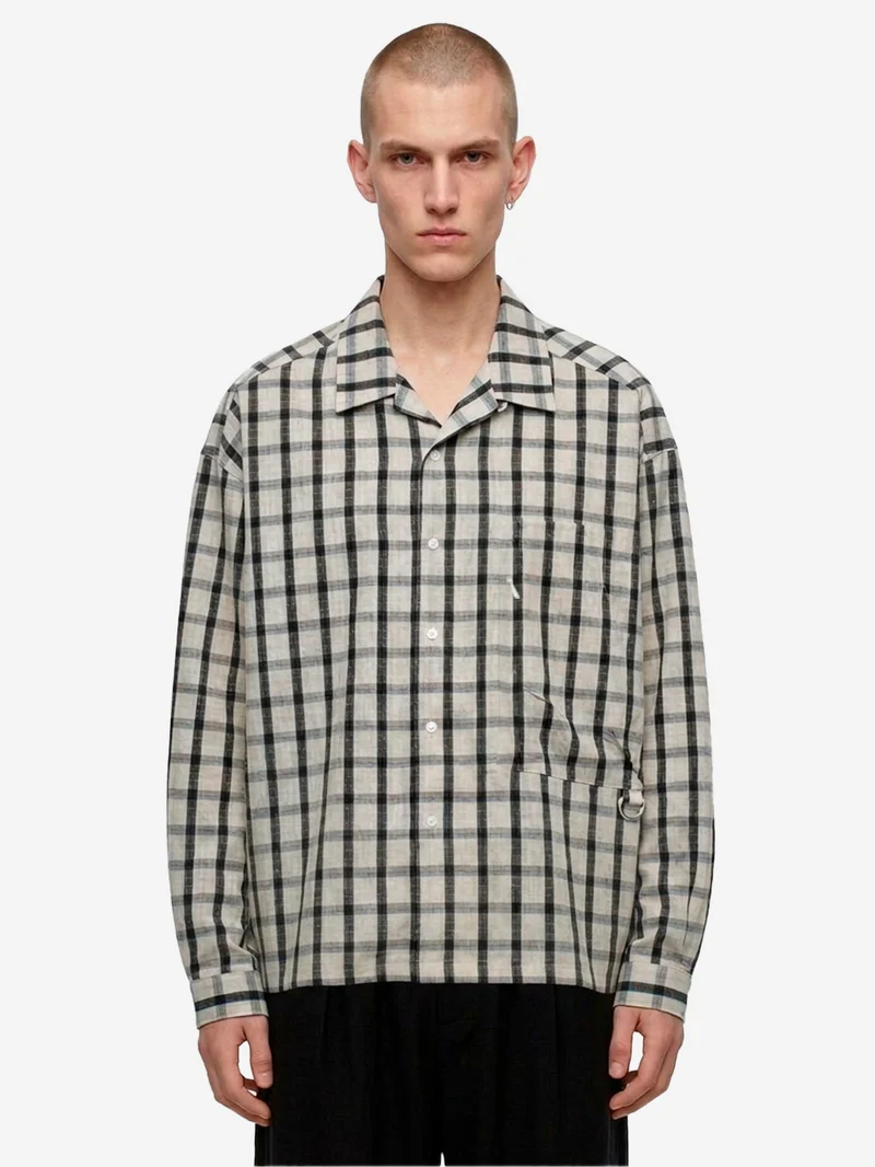 Camicia a quadri con colletto aperto in tessuto riciclato