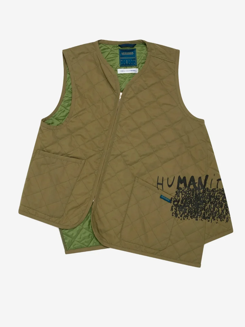 Gilet khaki asimmetrico con trapuntatura a diamante x Lavenham