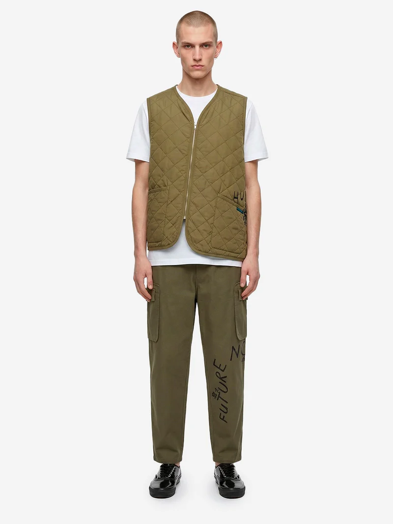 Gilet khaki asimmetrico con trapuntatura a diamante x Lavenham