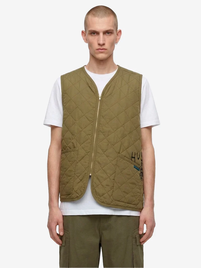 Gilet khaki asimmetrico con trapuntatura a diamante x Lavenham
