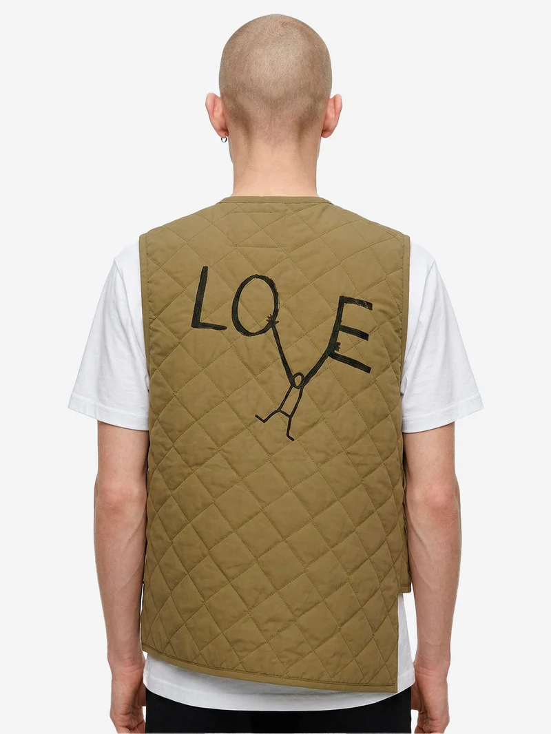 Gilet khaki asimmetrico con trapuntatura a diamante x Lavenham