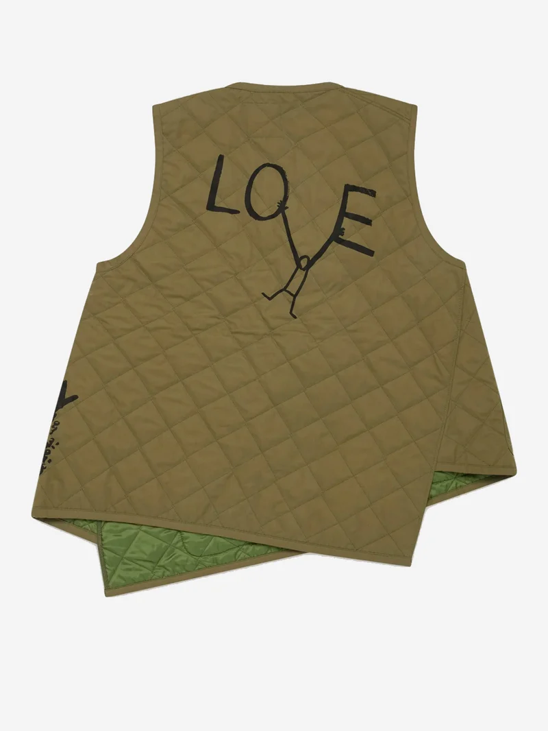 Gilet khaki asimmetrico con trapuntatura a diamante x Lavenham