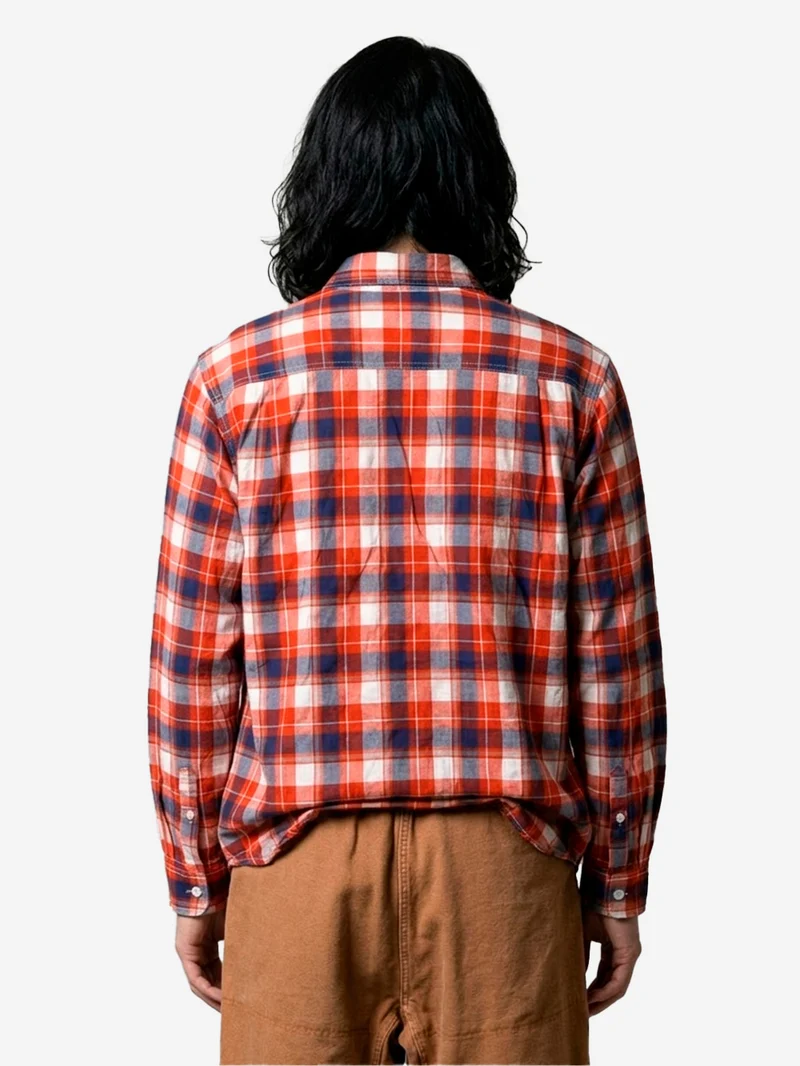 Camicia 'Work' a quadri arancione in tessuto increspato
