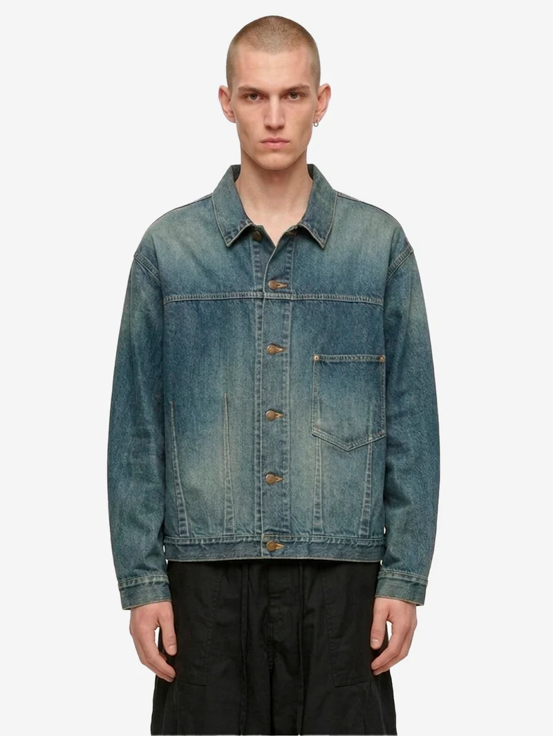 Giacca in denim indigo con riprese