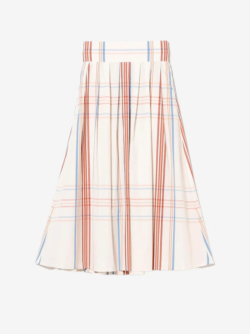 Gonna lunga avorio con pieghe e motivo big tartan