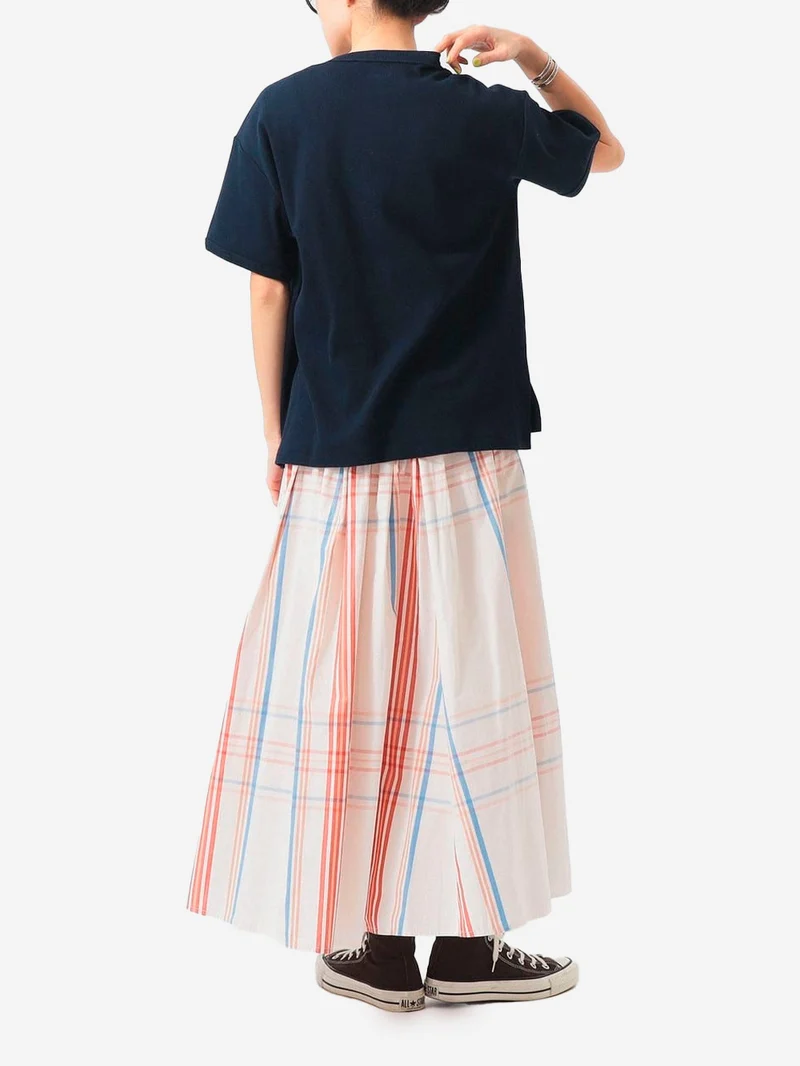 Gonna lunga avorio con pieghe e motivo big tartan