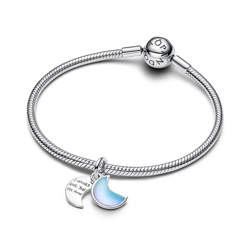 Pandora Moments 925 Sterling Silver Crescent Moon Double Dangle Charm 794272C01
