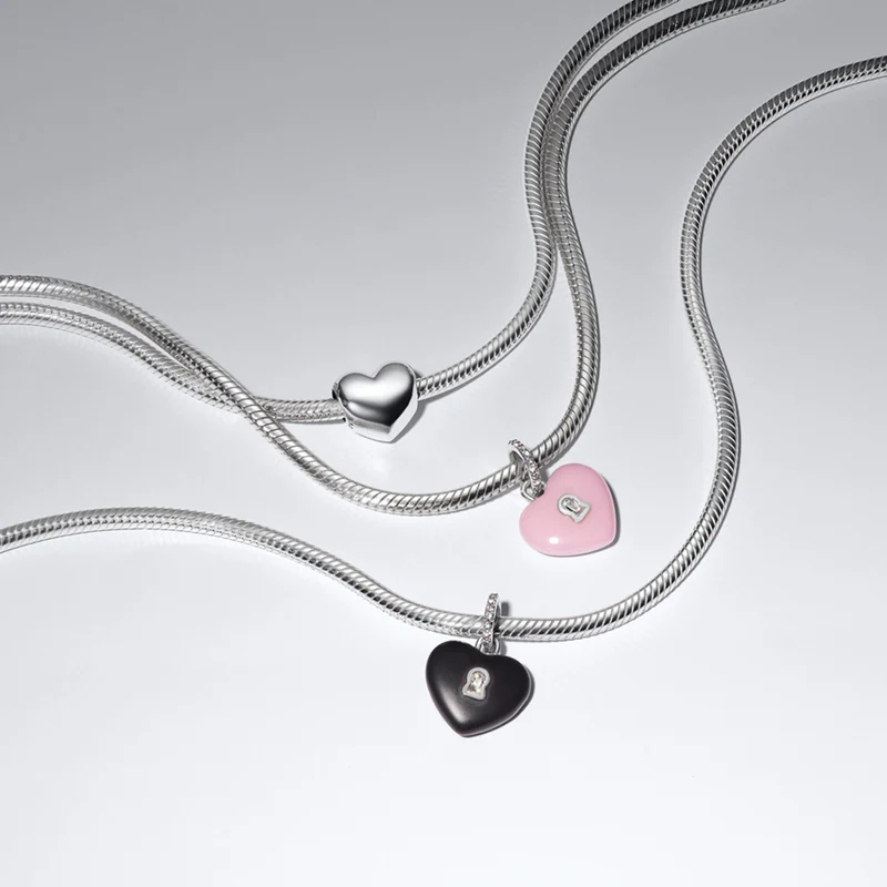 Pandora Moments 925 Sterling Silver Pink Ceramic Heart Padlock Pendant 794424C01