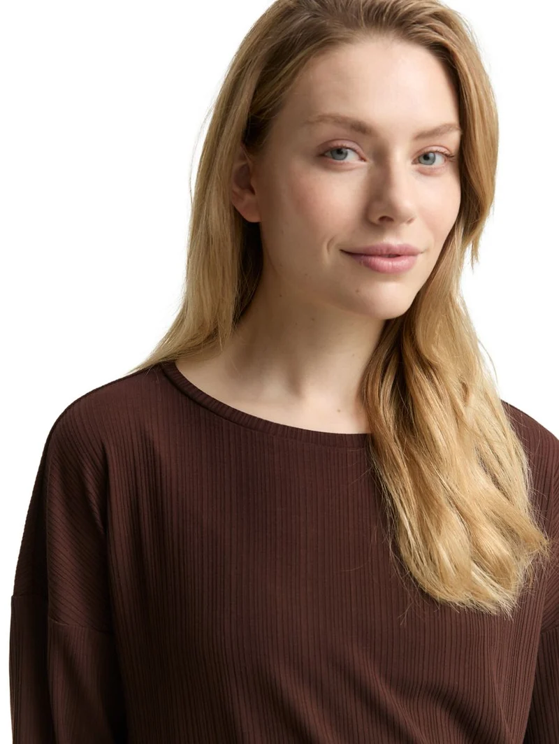Loose Fit Langarmshirt mit Rippstruktur
