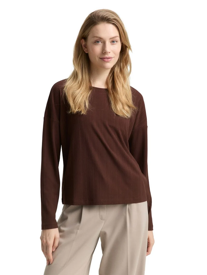 Loose Fit Langarmshirt mit Rippstruktur