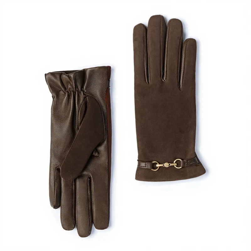 Isabel Bernard Honoré Marcelia dunkelbraune Wildlederhandschuhe aus Ziegenleder IB67001-131-6.5