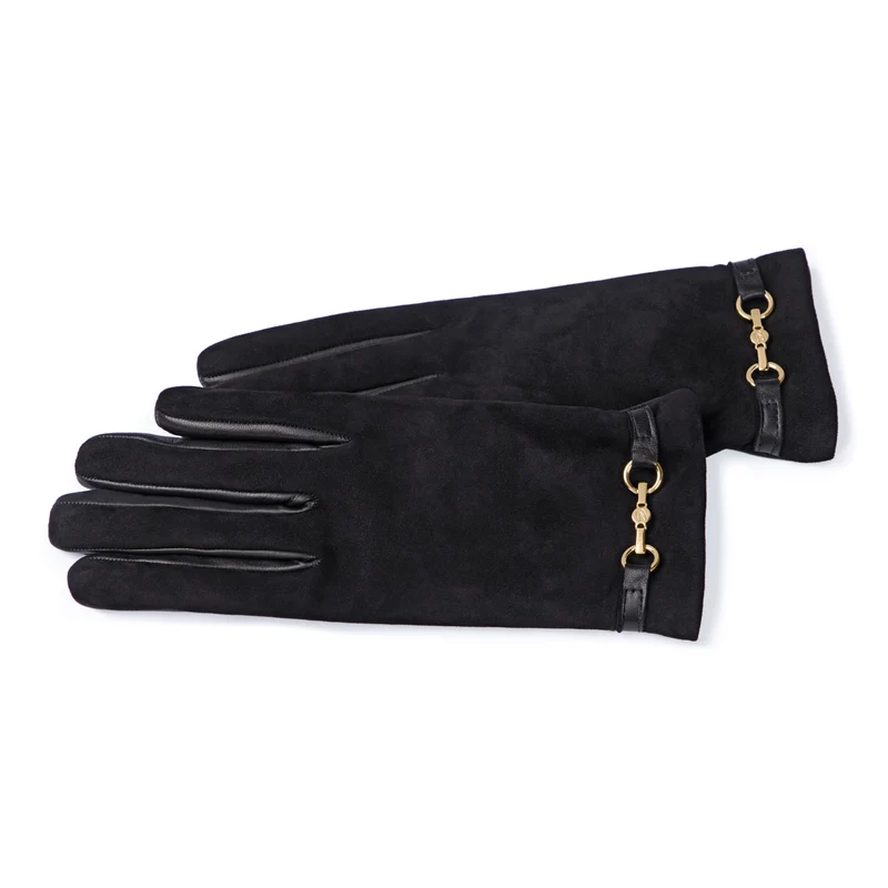 Isabel Bernard Honoré Marcelia schwarze Wildlederhandschuhe aus Ziegenleder IB67001-101-7.5