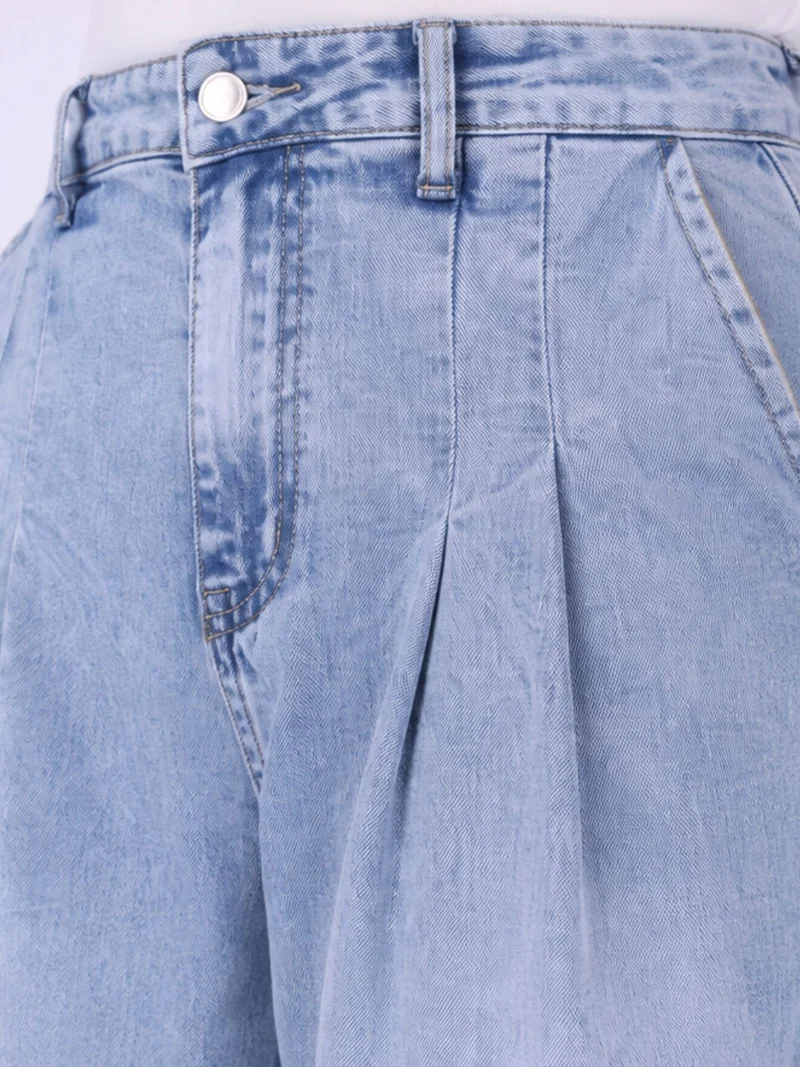 Damen Wide-Leg-Jeans mit Faltendetails – lässig & modern