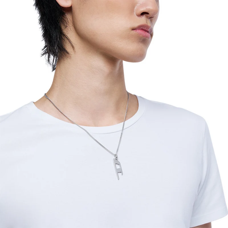 Diesel D Logo Silver Stainless Steel Necklace DX1625040
