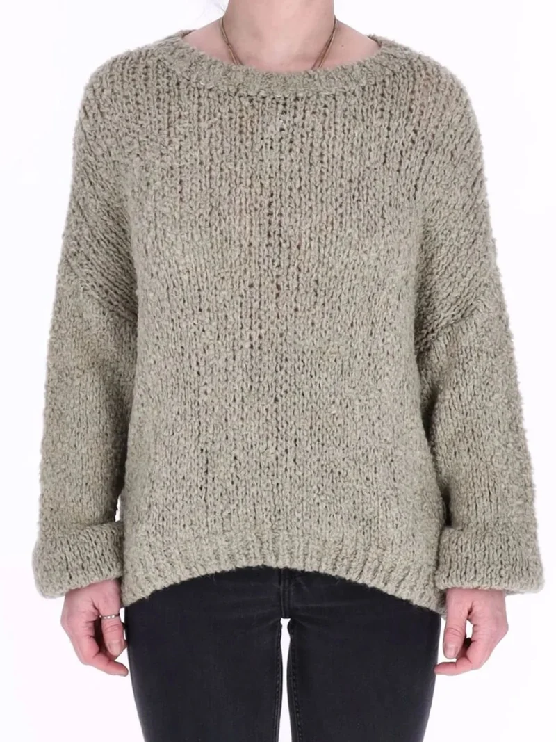 Damen Boxy-Strickpullover mit Lana-Wolle – Grün