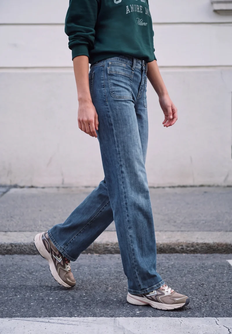 QR Studio Style Luca Wide Leg,, mid blue heavy washed