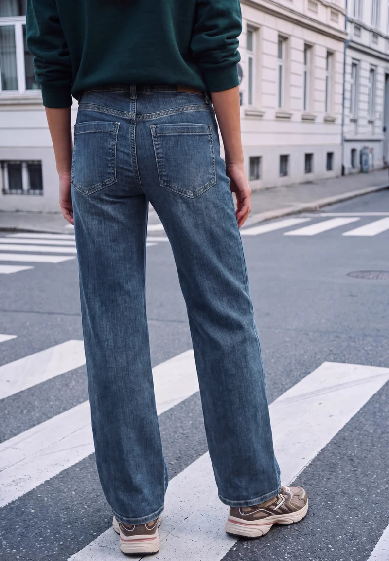 QR Studio Style Luca Wide Leg,, mid blue heavy washed