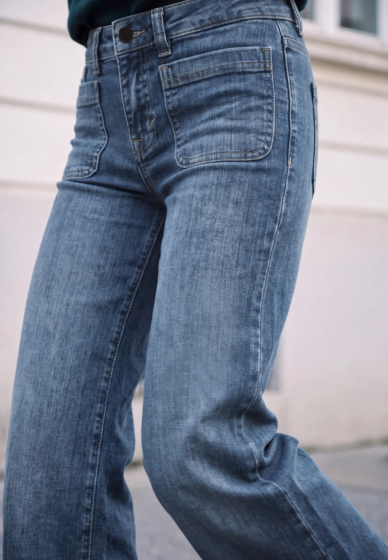 QR Studio Style Luca Wide Leg,, mid blue heavy washed