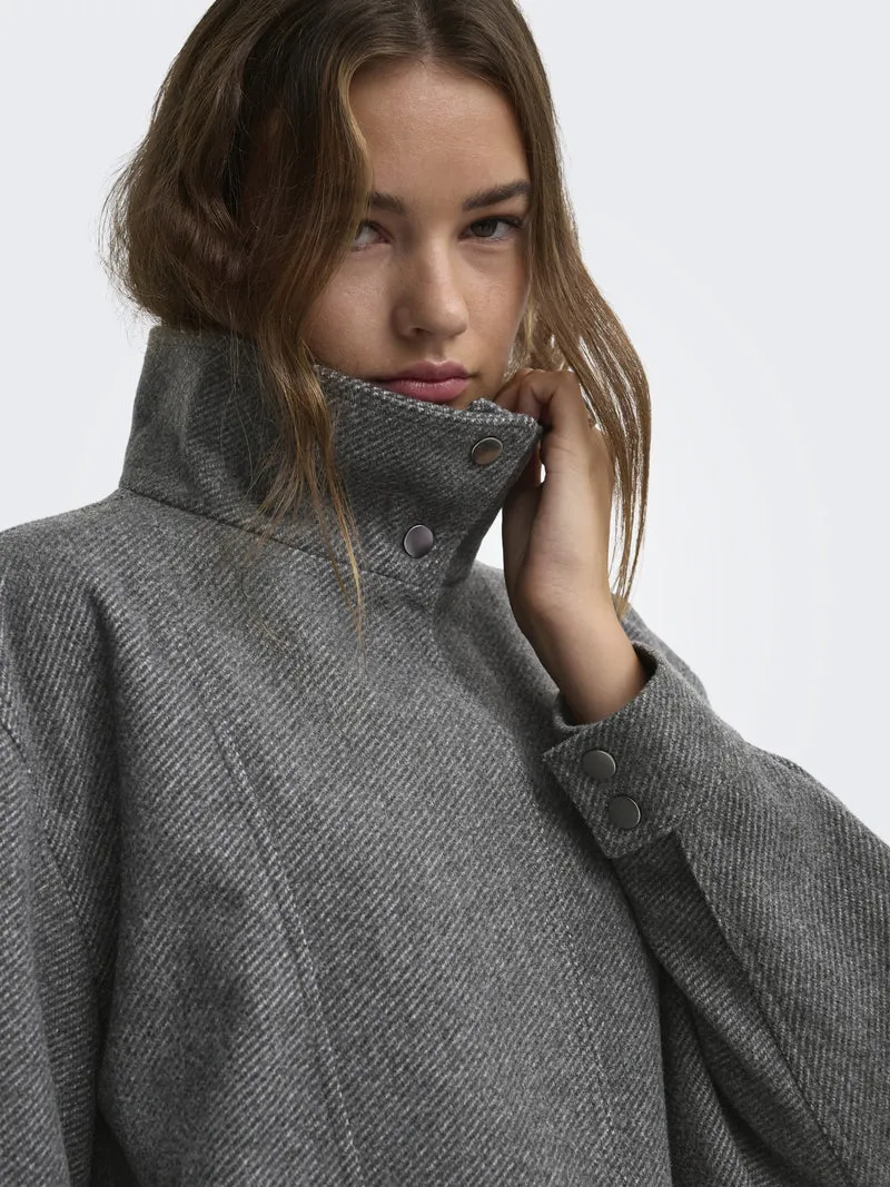ONLASTA HIGH COLLAR BOMBER JACKET O, Dark Grey Melange