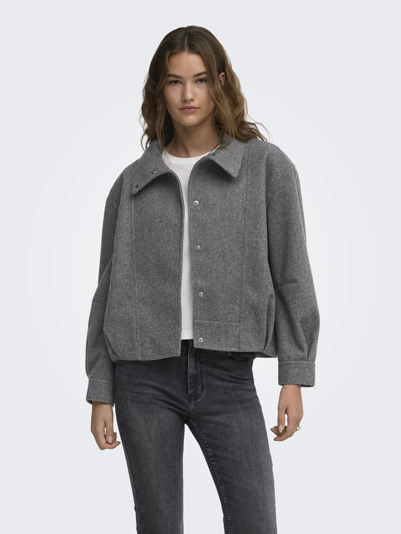 ONLASTA HIGH COLLAR BOMBER JACKET O, Dark Grey Melange