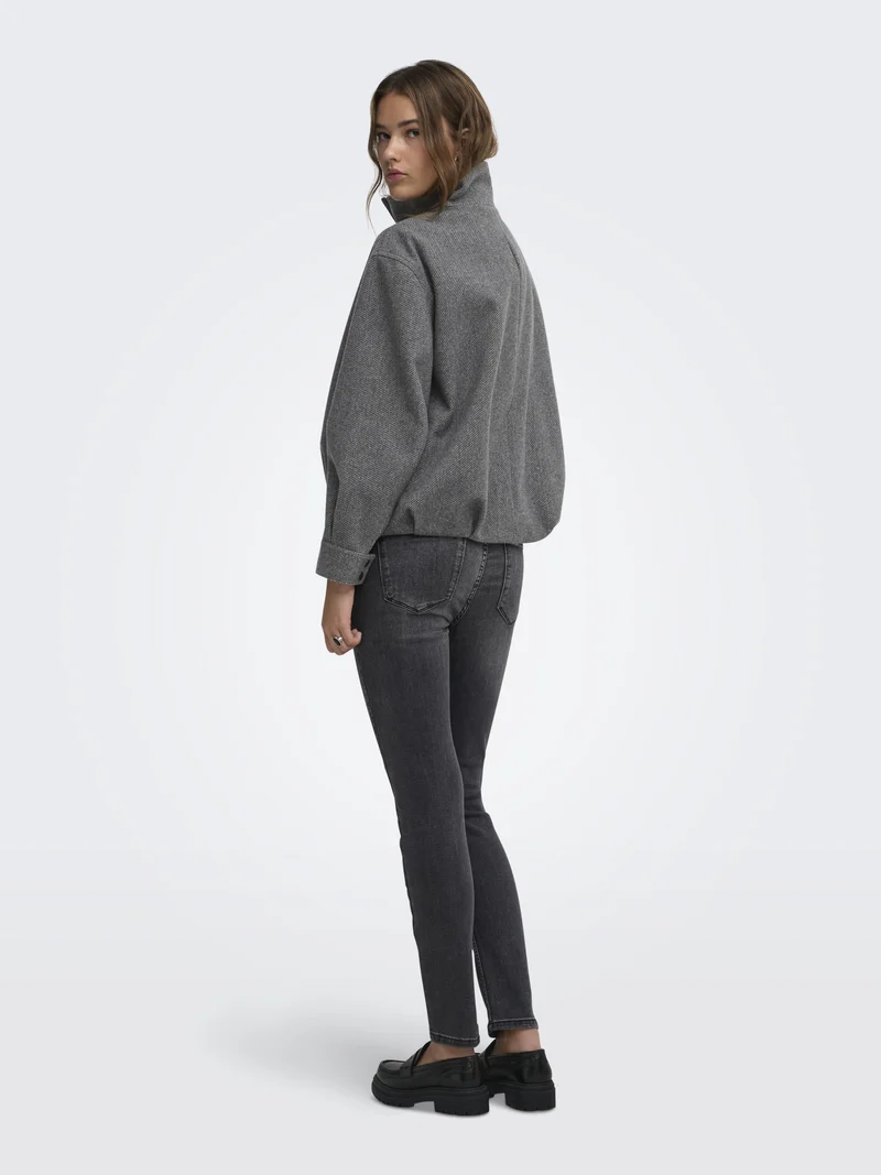 ONLASTA HIGH COLLAR BOMBER JACKET O, Dark Grey Melange