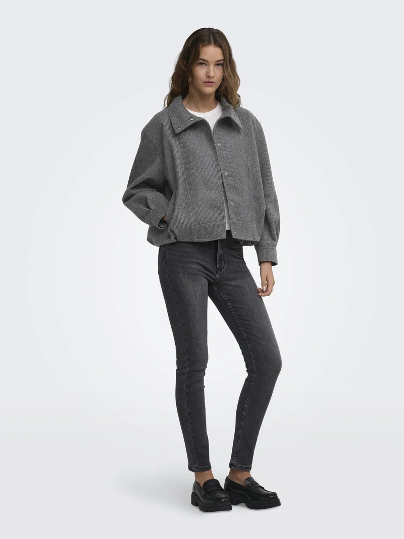 ONLASTA HIGH COLLAR BOMBER JACKET O, Dark Grey Melange