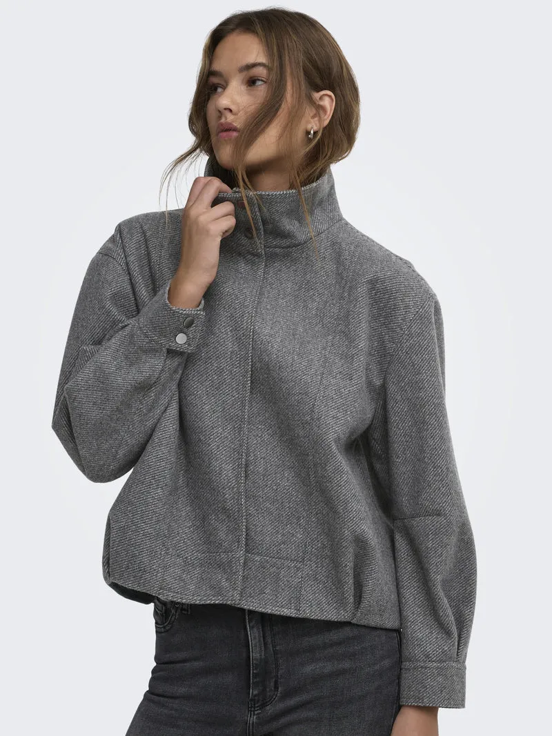 ONLASTA HIGH COLLAR BOMBER JACKET O, Dark Grey Melange