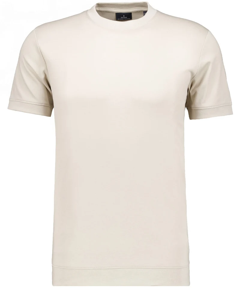 T-Shirt round neck waist rib, HELL BEIGE