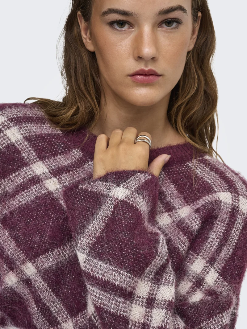 ONLNOEME LS PATTERN O-NECK KNT, Fig/Oatmeal/Mel