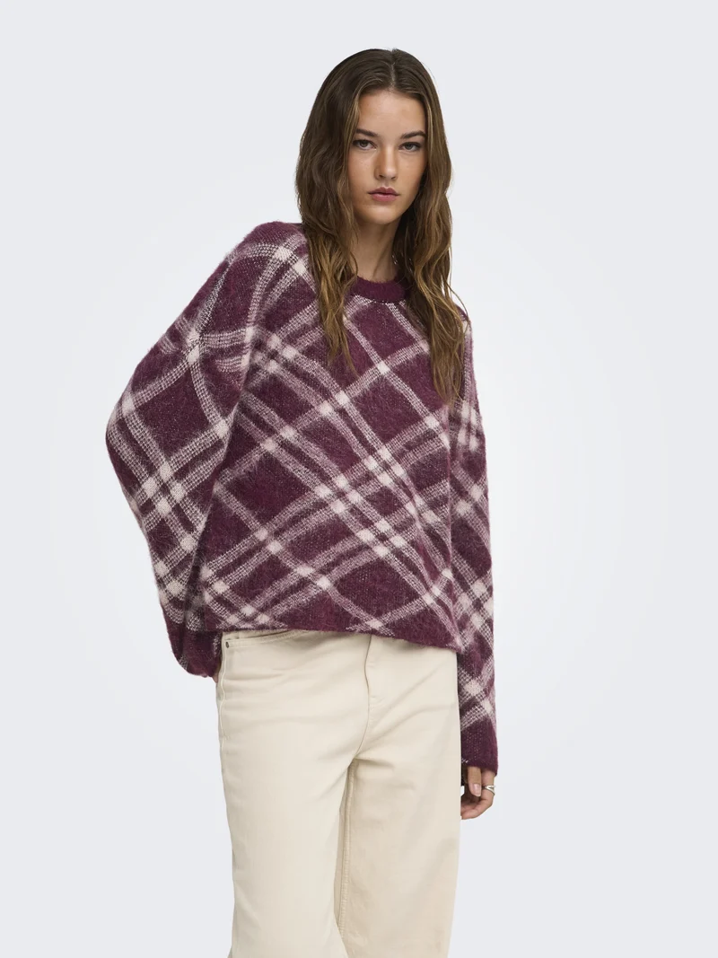 ONLNOEME LS PATTERN O-NECK KNT, Fig/Oatmeal/Mel