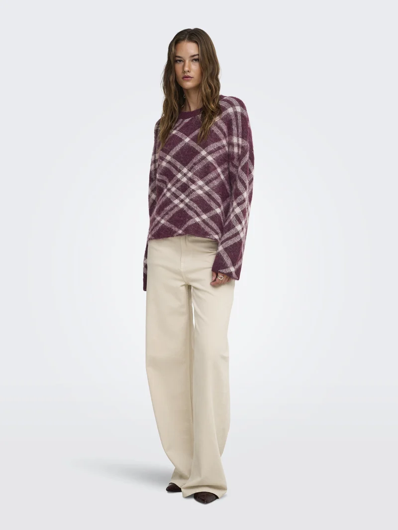 ONLNOEME LS PATTERN O-NECK KNT, Fig/Oatmeal/Mel