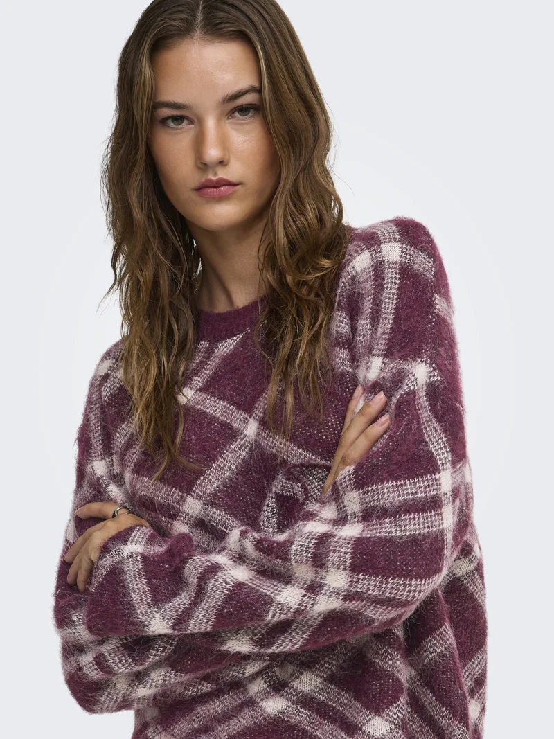 ONLNOEME LS PATTERN O-NECK KNT, Fig/Oatmeal/Mel