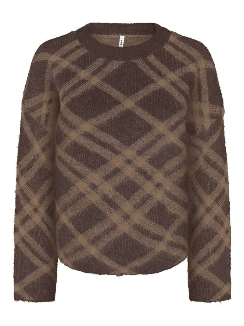 ONLNOEME LS PATTERN O-NECK KNT, Chocolate Martini/Cocoa Creme/Mel